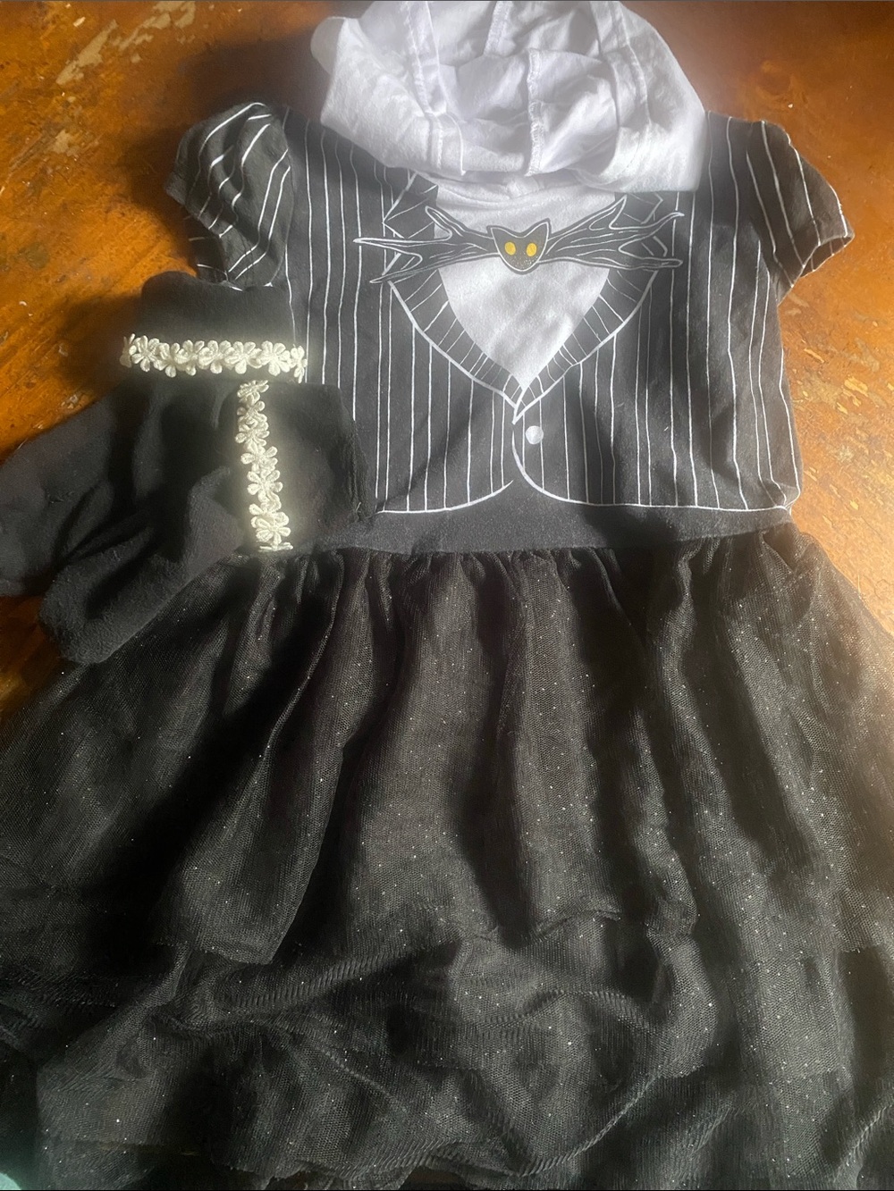 Nightmare before Christmas Disney Girls Black Tuxedo Costume Dress/Hood/SOCKS